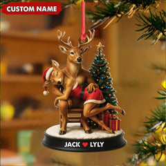 Maxcorners Personalized Acrylic Deer Couple Christmas Ornament - Romantic Holiday Decor for Couples & Wildlife Lovers LM0110