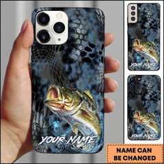 Maxcorners Bass Fishing Phone Case Dark Hexagon Texture Smoke Blue Art Personalized Name Phone Case
