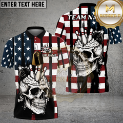 Maxcorners Bowling American Flag Skull Brain Personalized Name, Team Name Unisex Shirt TU0207