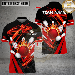Maxcorners Flame Strike Bowling Multicolor Customized Name, Team Name 3D Shirts 96