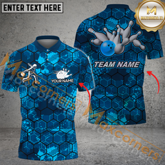 Maxcorners Ball And Pins Hexagon Pattern Bowling Team Jersey Multicolor Options Personalized Name, Team Name 3D Shirt
