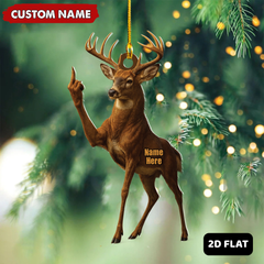 Maxcorners Personalized Funny Deer Buck Fukin' Finger Hunting Acrylic Christmas Ornament And Keychain Custom Gift For Hunters 2D Flat