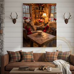 Maxcorners Cozy Deer Couple Cabin Coffee Scene Personalized Name Canvas