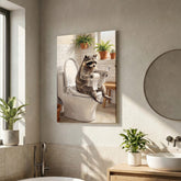 Maxcorners Raccoon Sitting on Toilet Reading Newspaper Bathroom Humor Canvas Wall Art