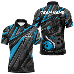 Maxcorners Custom Grunge Black And Blue Cobra Snake Bowling Men Polo Shirts With Team Name For Bowlers LM054
