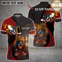 Maxcorners Flaming King Bowling Multicolor Customized Name, Team Name 3D Shirts