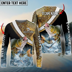 Maxcorners Walleye Fishing Skin Water Personalized Name, Team Name 3D Long Sleeve Shirt