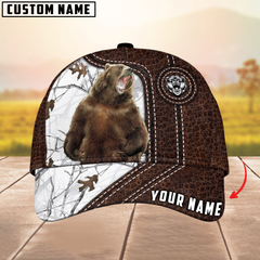 Maxcorners Bear Hunting Premium Leather Pattern Mutilcolored Personalized Name 3D Cap