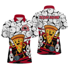 Maxcorners Custom Red Funny Pizza Bowling Shirt Bowling with Food for Men Polo Bowling Jersey LM3010