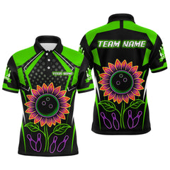 Maxcorners Green Neon Lightning Sunflower Bowling Shirt for Men Custom Team Bowling Polo Bowling Jersey MT1309