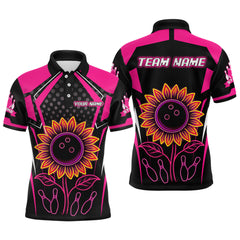 Maxcorners Pink Neon Lightning Sunflower Bowling Shirt for Men Custom Team Bowling Polo Bowling Jersey MT1309
