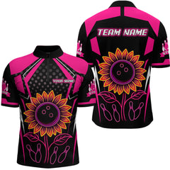 Maxcorners Pink Neon Lightning Sunflower Bowling Shirt for Men Custom Team Bowling Polo Bowling Jersey MT1309