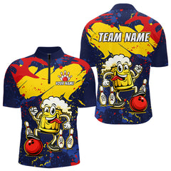 Maxcorners Red & Yellow Funny Beer Bowling Shirt Custom Navy Bowling Jersey for Men Bowling Team LM1112