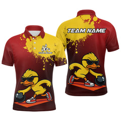 Maxcorners Custom Funny Duck Bowling Shirt for Men Red & Yellow Bowling Jersey Polo & 1/4 Zip LM1610