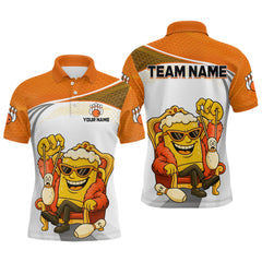 Maxcorners Custom Funny Orange Beer Polo Bowling Team Shirt for Men Quarter-Zip Bowling Jersey Outfit LM1812