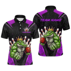 Maxcorners Custom Funny Purple Crocodile Bowling Shirt Alligator Bowling Jersey for Men Polo & 1/4 Zip TU2312