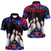 Maxcorners Red Blue Funny Bowling Team Shirt for Men Custom Bowling League Jersey Polo & 1/4 Zip Bowler Outfit LM2509