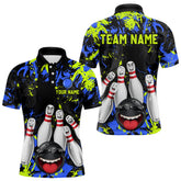 Maxcorners Green Blue Funny Bowling Team Shirt for Men Bowling League Jersey Polo & 1/4 Zip Bowler Outfit LM2509