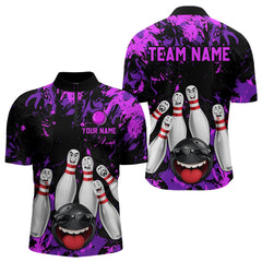 Maxcorners Purple Funny Bowling Team Shirt for Men Custom Bowling League Jersey Polo & 1/4 Zip Bowler Outfit LM2509