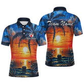 Maxcorners Custom Bowling Jersey Polo & 1/4 Zip Sunset Tropical Sublimated Bowling Shirt for Men LM2512