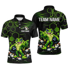 Maxcorners Custom Funny Green Frog Bowling Team Jersey Ugly Bowling Shirt for Men Polo & Quarter-Zip
