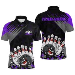 Maxcorners Custom Purple Funny Bowling Shirt Crazy Bowling Jersey Men Polo & 1/4 Zip Bowling Outfit TU1410