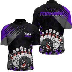 Maxcorners Custom Purple Funny Bowling Shirt Crazy Bowling Jersey Men Polo & 1/4 Zip Bowling Outfit LM1610