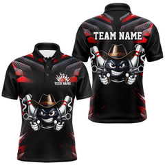 Maxcorners Custom Black & Red Funny Cowboy Bowling Shirt for Men Polo & 1/4-Zip Bowling League LM2512