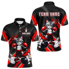 Maxcorners Funny Red Cat Bowing Team Jersey Personalized Polo & 1/4 Zip Shirt for Men Bowling Leagu LM1812