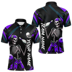 Maxcorners Custom Purple Skull Bowling Team Shirt for Men Polo & 1/4 Zip Bowling League Jersey Bowling Unisex LM3010
