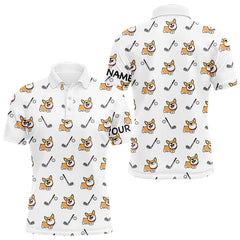 Maxcorners Mens Golf Polo Shirt Custom Cute Dogs Corgi Print White Golf Shirts For Men, Dog Lover Gift