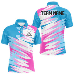 Maxcorners Mens Golf Polo Shirt Custom Blue And Pink Golf Shirt, White Team Golf Shirts Personalized 2 LM2512