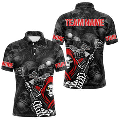 Maxcorners Funny Skull Mens Golf Polo Shirts Golf Ball Skull Pattern Custom Name Golf Apparel Personalized