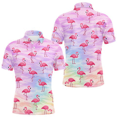 Maxcorners Violet Pastel Mens Golf Polo Shirts Custom Funny Flamingo Pattern Team Golf Tops For Men, Golf Gifts LM2901