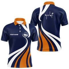 Maxcorners Mens Golf Polo Shirts Orange And Blue Pattern With Custom Golf Ball Name, Golf Gifts LM1812