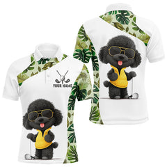 Maxcorners Funny Mens Golf Polo Shirt Green Tropical Pattern Custom Golf Clubs Shirts, Poodle Dog Lover Gift