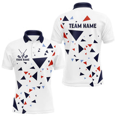 Maxcorners Mens Golf Polo Shirt Custom Orange And Blue Triangle Pattern Team Golf Tops, White Golf Attire