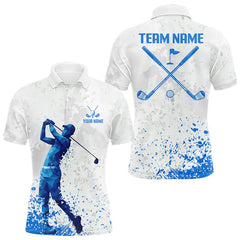Maxcorners Blue And White Polygonal Pattern Mens Golf Polo Shirts Custom White Golf Clubs Golf Shirt For Men TU0501