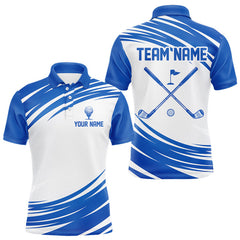 Maxcorners Blue And White Mens Golf Polo Shirt Custom Name Golf Shirts For Team Personalized Golf Gifts TU2912
