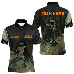 Maxcorners Mens Disc Golf Polo Shirt Custom Name Number Green Camo Disc Golf Basket Personalized Team Disc Golf Shirts