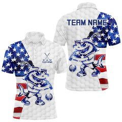 Maxcorners Funny Mens Golf Polo Shirt Patriotic American Flag Custom Name Shark Playing Golf Shirt Funny Golf Apparel LM1812