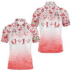 Maxcorners Red Flamingo Heart Theme Matching Golf Polos For Couple Custom Couple Valentines Outfit