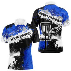 Maxcorners Mens Disc Golf Polo Shirt Custom Name Number Blue Disc Golf Basket Personalized Disc Golf Shirts