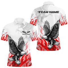 Maxcorners Mens Golf Polo Shirt Custom Eagle Red Flame Team Golf Tops, White Golf Outfit For Men TU2212