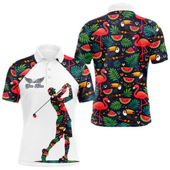 Maxcorners Funny Mens Golf Polo Shirt Custom Tropical Summer Pattern Flamingo Golf Shirts For Men LM1501