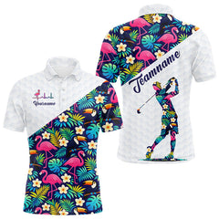 Maxcorners Funny Mens Golf Polo Shirt Custom Toucan Tropical Pattern, Flamingo Golf Shirts For Men LM2201