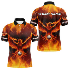 Maxcorners Mens Golf Polo Shirt Custom Phoenix Red Flame Team Golf Tops, White Golf Outfit For Men 1 LM2512