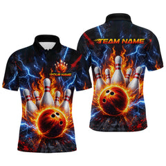 Maxcorners Flaming and Lightning Bowling Shirts for Team Women Men Bowling Polo & 1/4 Zip Shirt