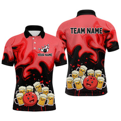 Maxcorners Funny Beer Bowling Shirts Red for Women Men Bowling Polo&1/4 Zip Bowling League TU2312