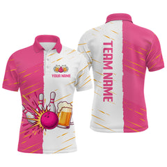 Maxcorners Beer Bowling Shirts Pink&White Beer Bowling Jersey for Team Women Men Bowl League TU3012
